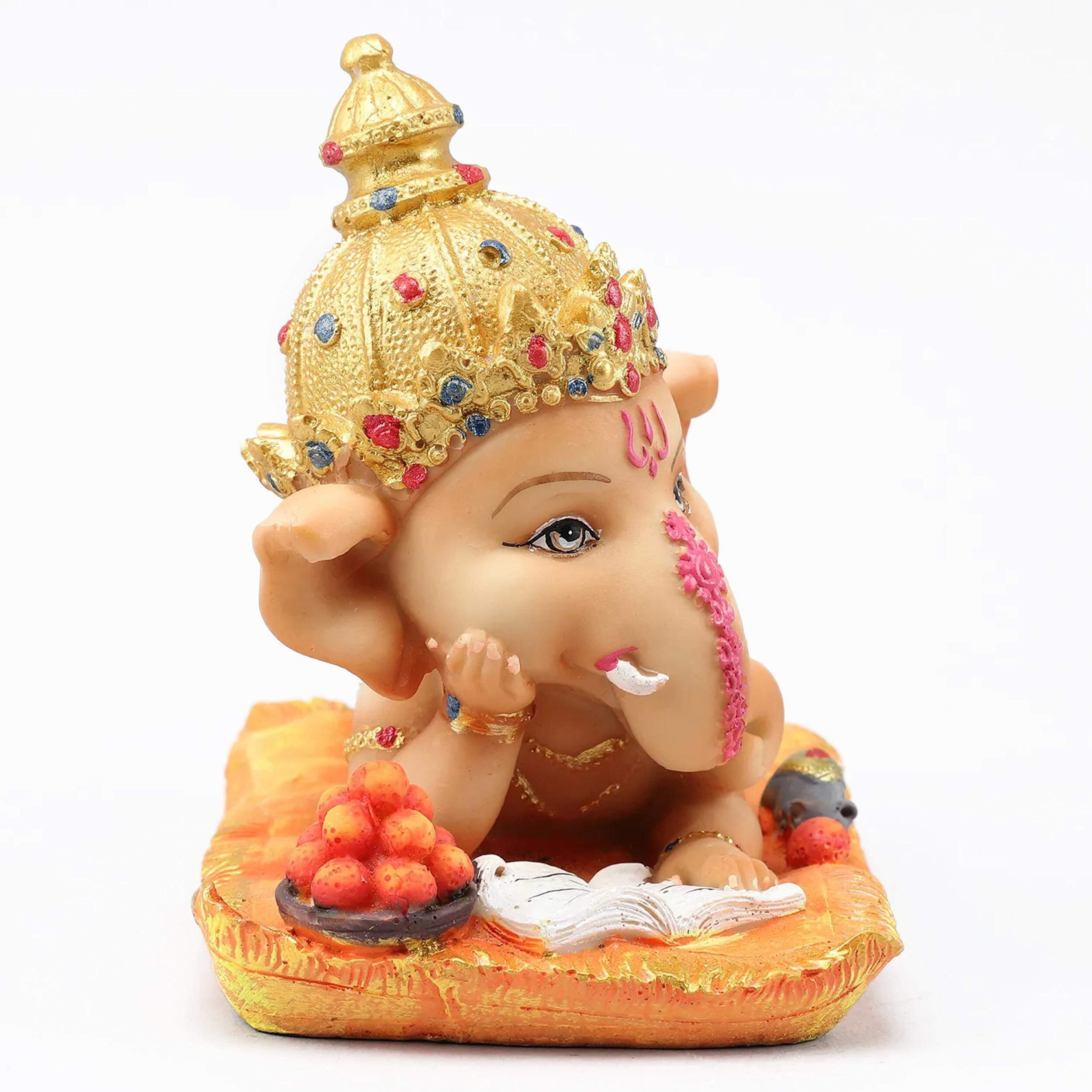 HC VILLA - Ganesh Idol for Home Dcor & Decorative Ganesha Statue for Decoration and Office Gift Item (16 cm X 12.9 cm)