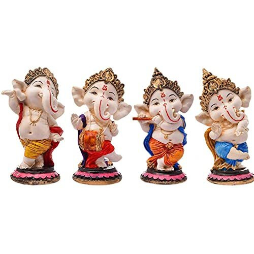Handicrafts Villa Dancing Ganesh howpiece (Set of 4 Ganesh Statue, Standard)