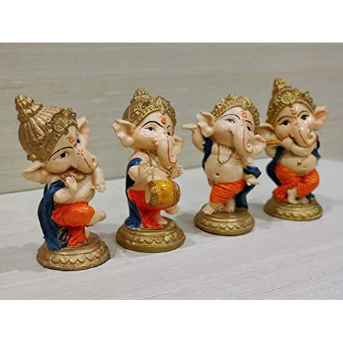 Handicrafts Villa Dancing Ganesh howpiece (Set of 4 Ganesh Statue, Standard)