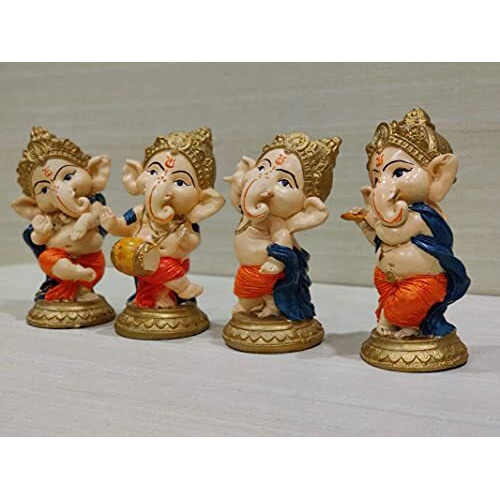 Handicrafts Villa Dancing Ganesh howpiece (Set of 4 Ganesh Statue, Standard)