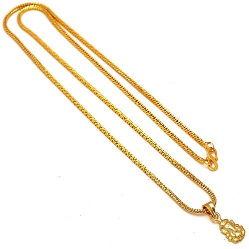 Jewar Mandi Locket Gold Plated Ganesh Ji, Hanuman Ji, Lord Shiva Om , Durga Maa, Radha Krishna Ji & Fish Machali Religious Pendant With Chain Jewelry (Ganesh Ji)