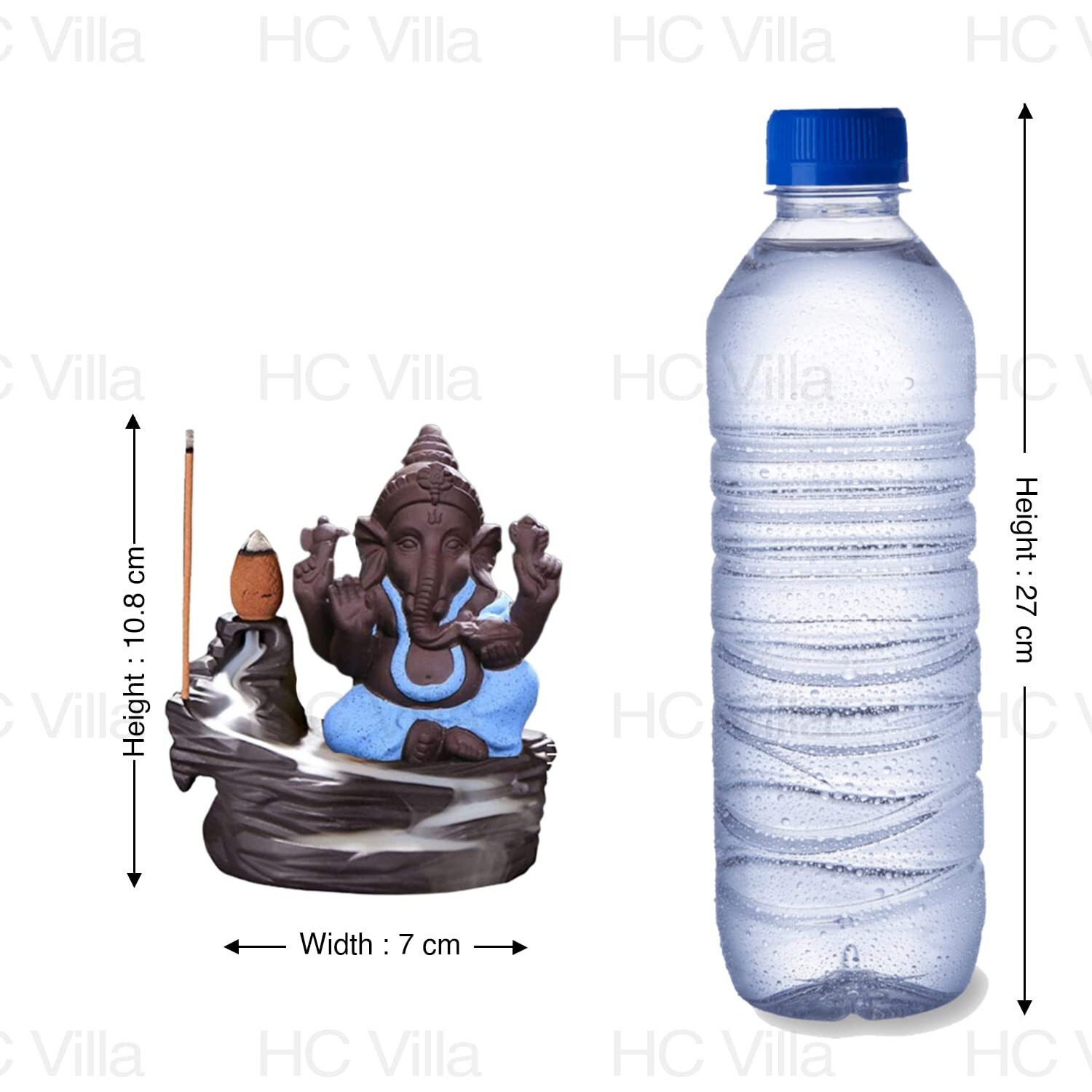 HC Villa Smoke Backflow Cone Incense Holder Decorative Showpiece with 10 Free Smoke Backflow Scented Cone Incenses (Ganesh Blue)(Resin, Conical)