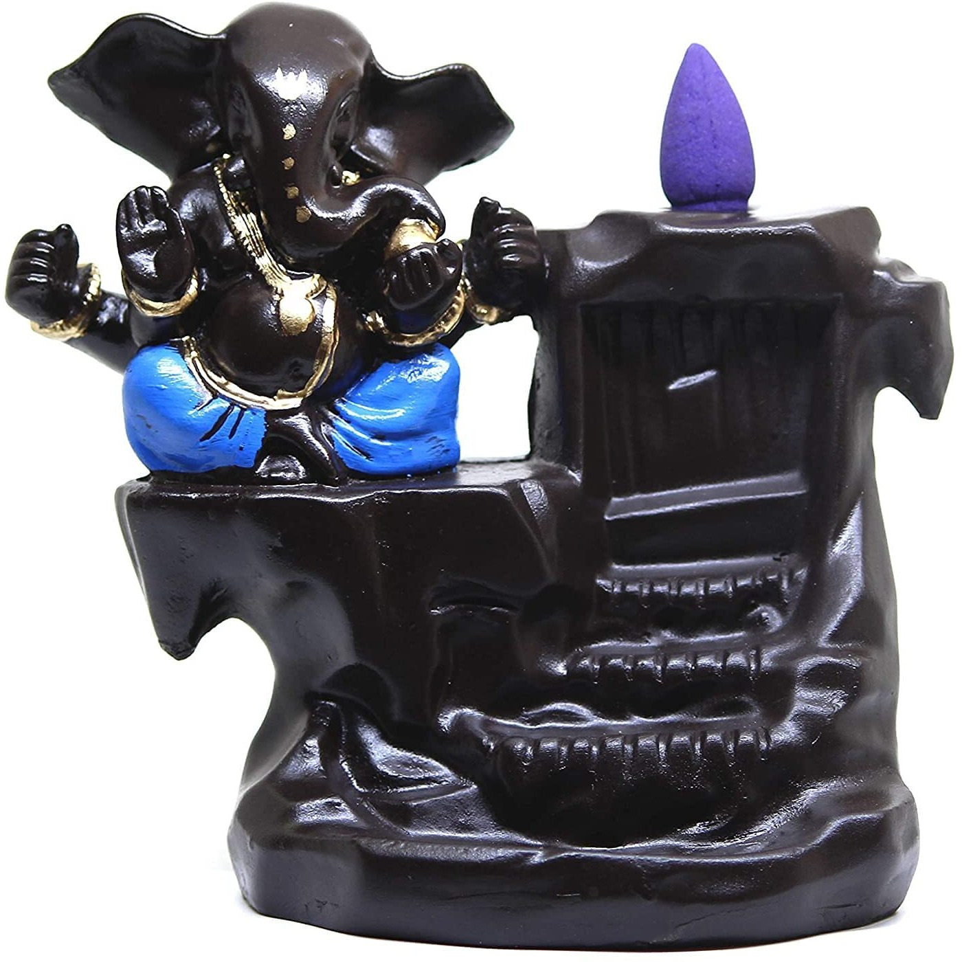 HC VILLA Ganesh Smoke Backflow Cone Incense Holder Decorative Showpiece with 10 Smoke Backflow Scented Cone Incenses (Blue & Black)(Resin, Conical)