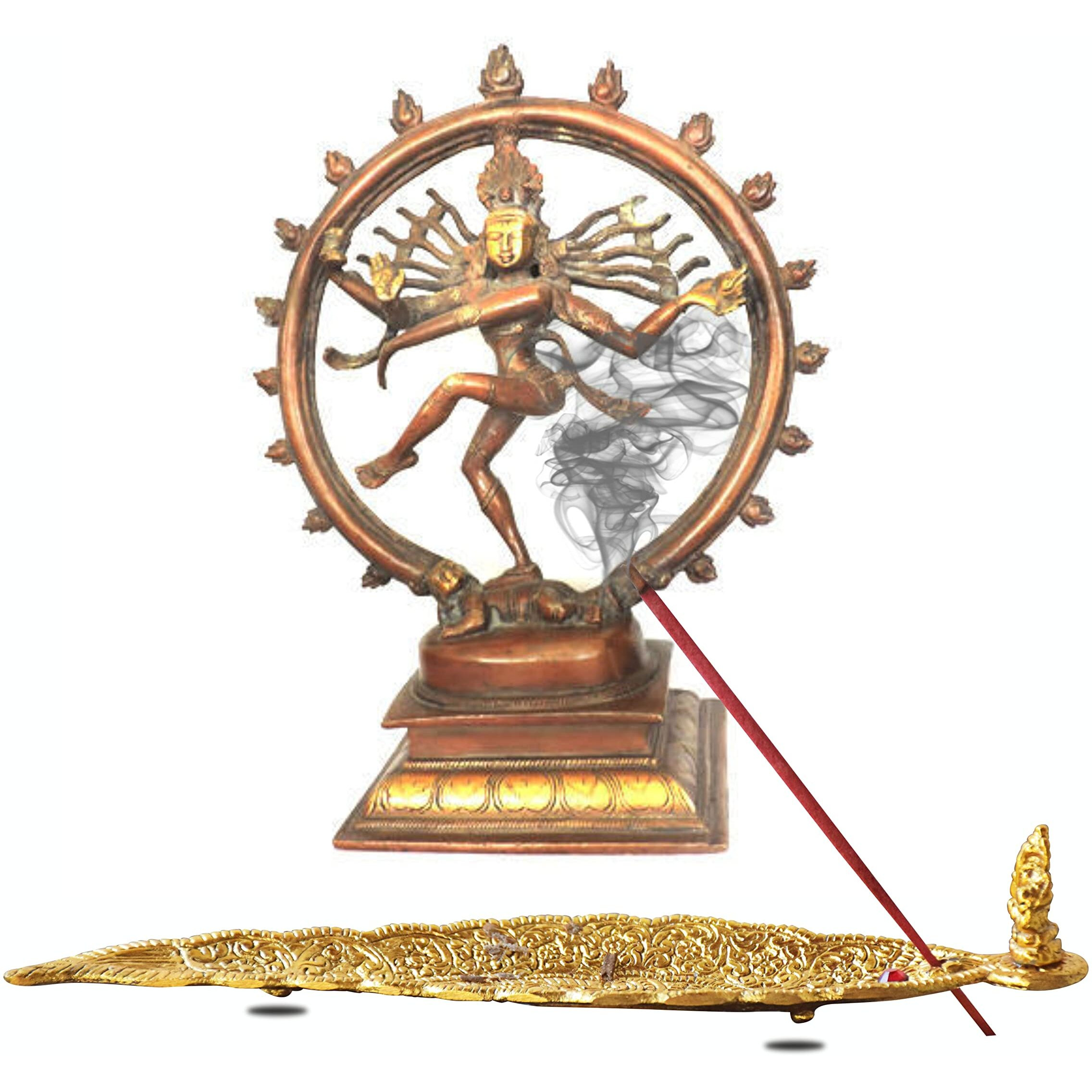 Pure Source India Aluminum Incense Holder & Ash Catcher Agarbatti Stand Featuring Ganesh Figurine (9x2 inch, Gold)