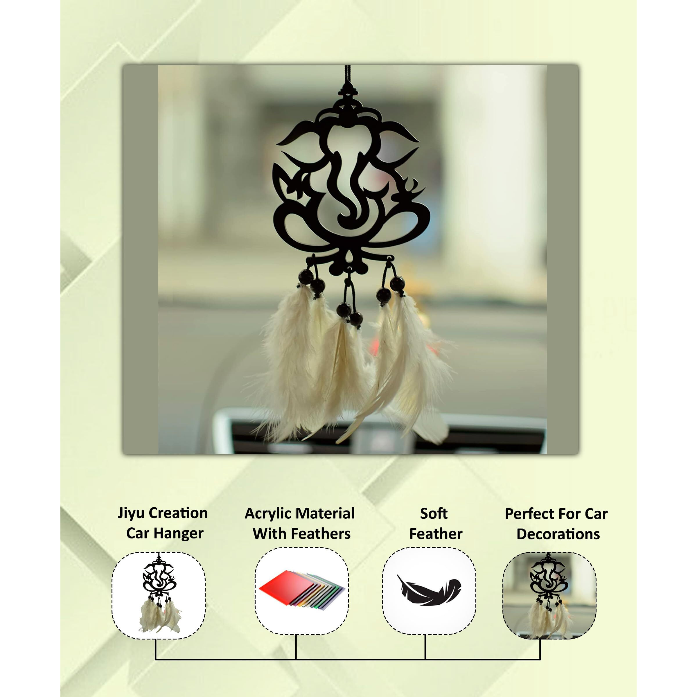 Jiyu Creation Ganesh Dream catcher for car hanging / Car hanging accessories / Car Hanging decor / Car Wind chimes / Car Decor / Car Hanging accessories interior with origional feather