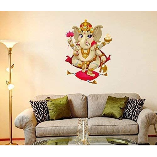 Decals Design Shree Ganesh Wall Decal (PVC Vinyl, 70 cm x 50 cm x 70 cm, Multicolour)