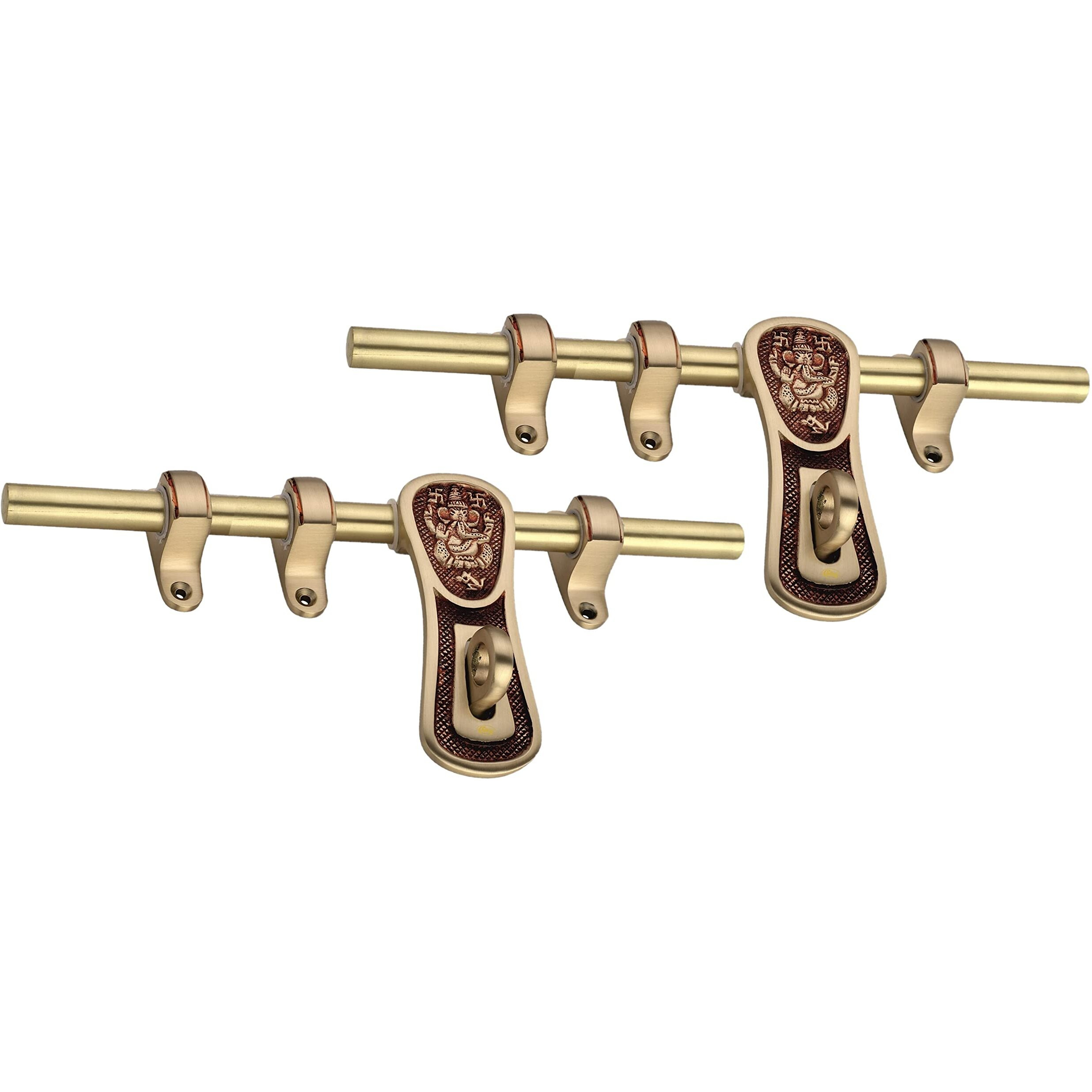 Chitra Ganesh Ji Series Brass Heavy Aldrop for Single and Double Door for Home/Office Door Pack of 2 (Matt Brush Golden Copper, 10 Inch)