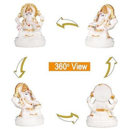 Daruh craft Lord Ganesha Idol Diwali Gifts Car Dashboard Idol with Base 4 Hands Small Ganesh Murti Ashirwad Mudra Ladoo Home Mandir Murti Housewarming Farewell Occasional Birthday Wedding Gifts