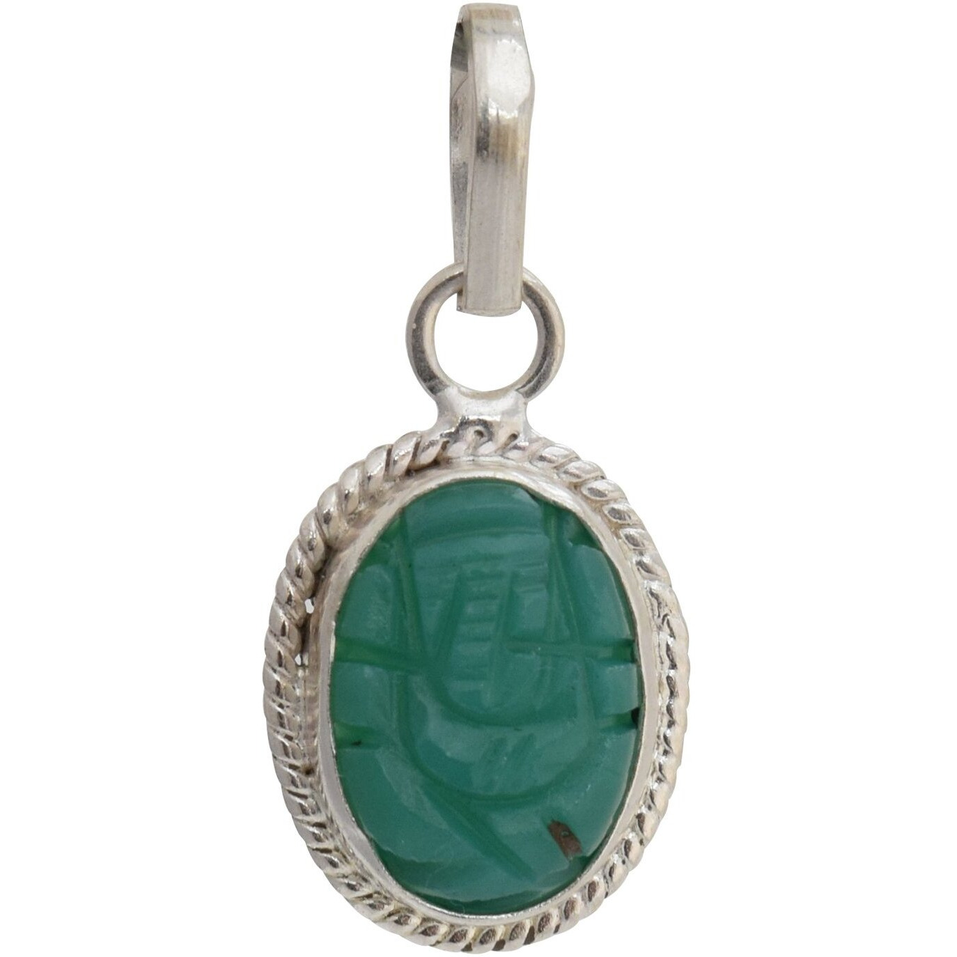 Shiv Ram Jyotish Kendra Jade Green Stone Ganesh Pendant in Sterling Silver Jewelry with German Silver Chain For Men Women Natural Green Jade Pendant Certified Energized Gemstone