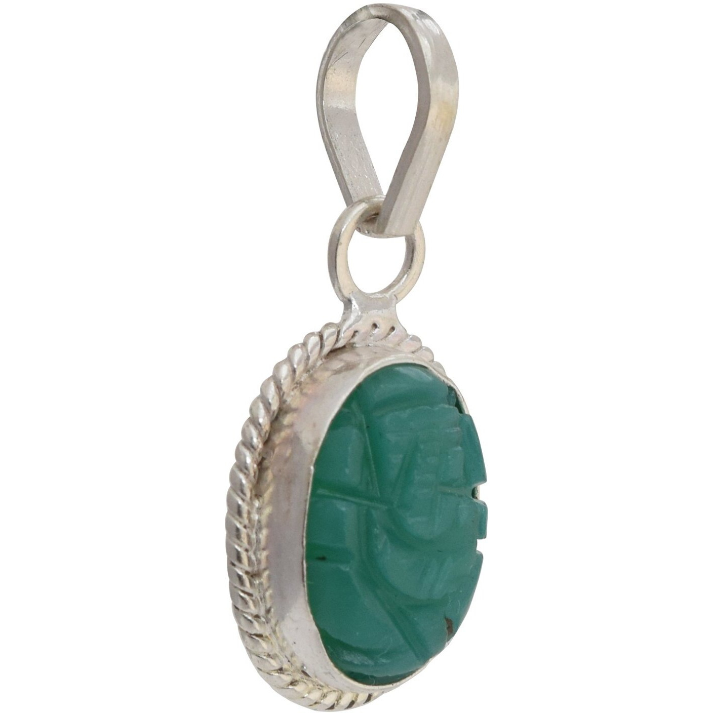 Shiv Ram Jyotish Kendra Jade Green Stone Ganesh Pendant in Sterling Silver Jewelry with German Silver Chain For Men Women Natural Green Jade Pendant Certified Energized Gemstone