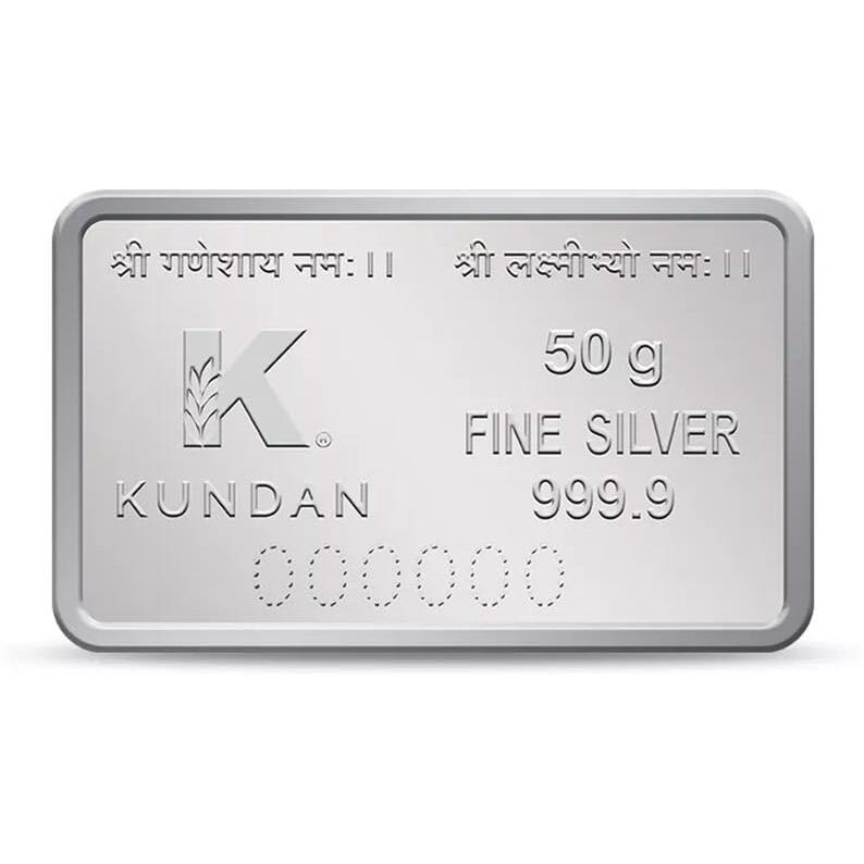 Kundan 50g (999.9) Lakshmi & Ganesh ji Silver Colour Bar