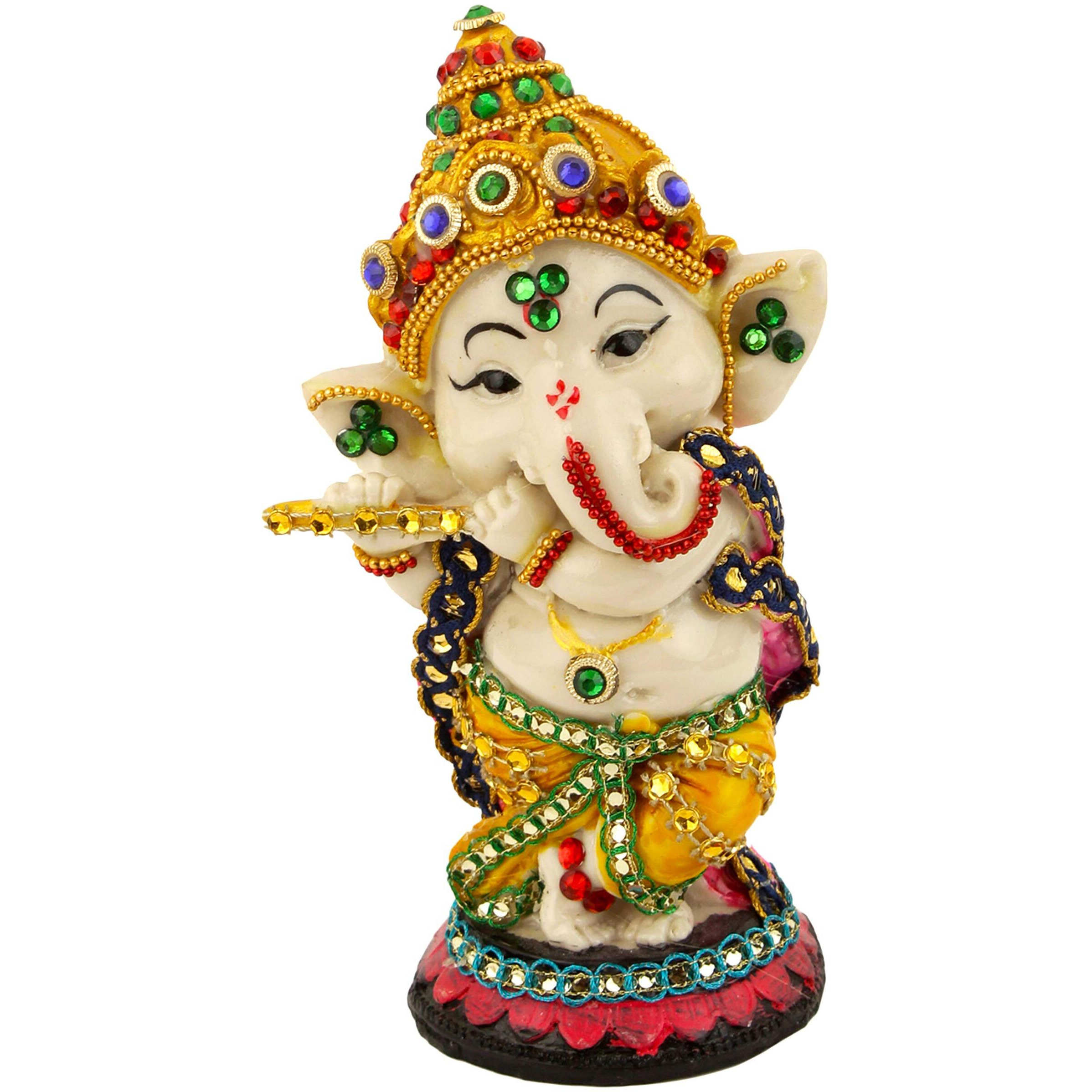 TIED RIBBONS Decorative Murli Ganesh Idol Statue Showpiece (Resin, Multicolor, 14 x 6 cm) - Decoration Items for Home Decor Mandir Living Room Bedroom Pooja Room Office Table Gifts