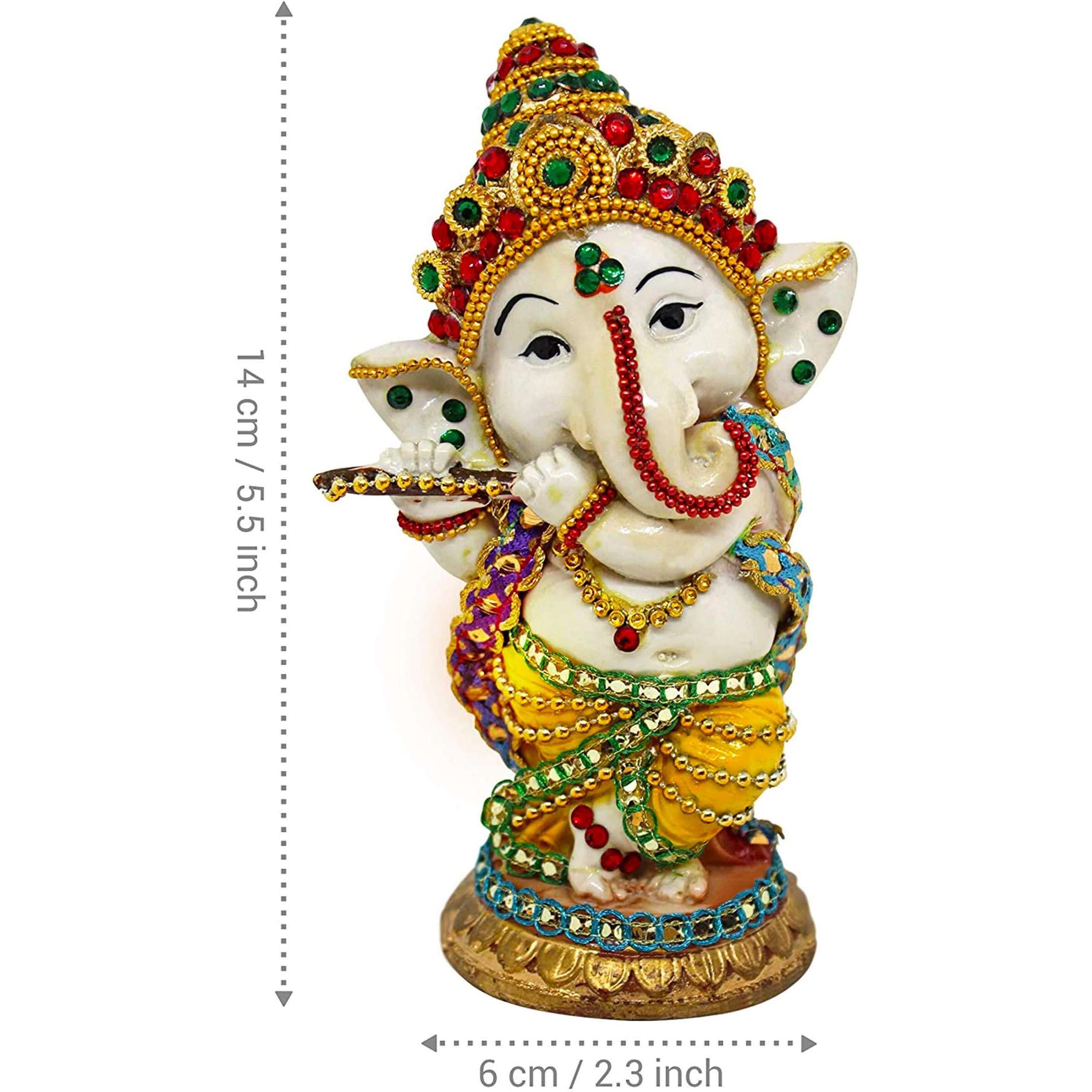 TIED RIBBONS Decorative Murli Ganesh Idol Statue Showpiece (Resin, Multicolor, 14 x 6 cm) - Decoration Items for Home Decor Mandir Living Room Bedroom Pooja Room Office Table Gifts