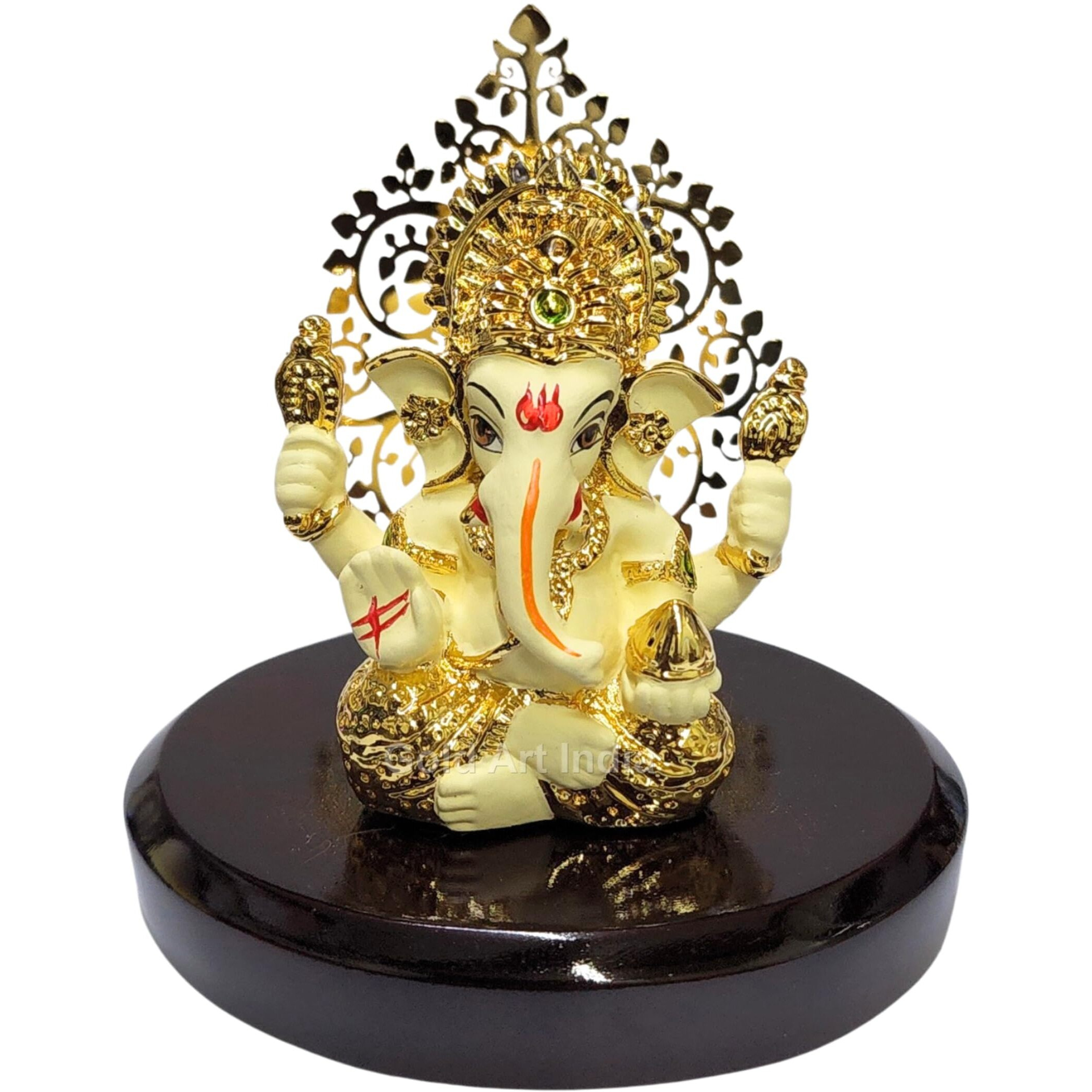 Gold Art India Lord Ganesha Idol Kalpavruksh Tree Ganesh Idol for Home Entrance Ganesh Ji for Car Dashboard | Ganesh Murti for Home Decor, Gifting & Pooja Room Oval MDF Base (Off White)