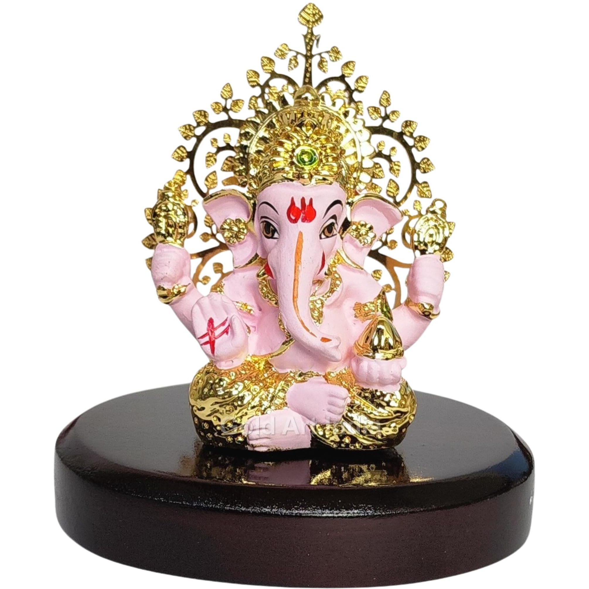 Gold Art India Lord Ganesha Idol Kalpavruksh Tree Ganesh Idol for Home Entrance Ganesh Ji for Car Dashboard | Ganesh Murti for Home Decor, Gifting & Pooja Room Oval MDF Base (Pink)