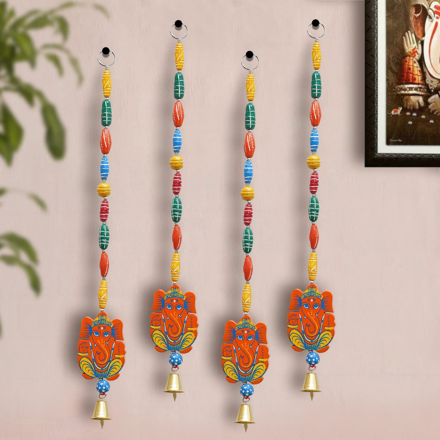 TIED RIBBONS Pack of 4 Wall Hangings for Home Decoration Toran Ganesh Latkans with Bells Wedding Stage Backdrop Festive Decoration Items (Length 45 cm Each) - Decoration Item for Home Decor