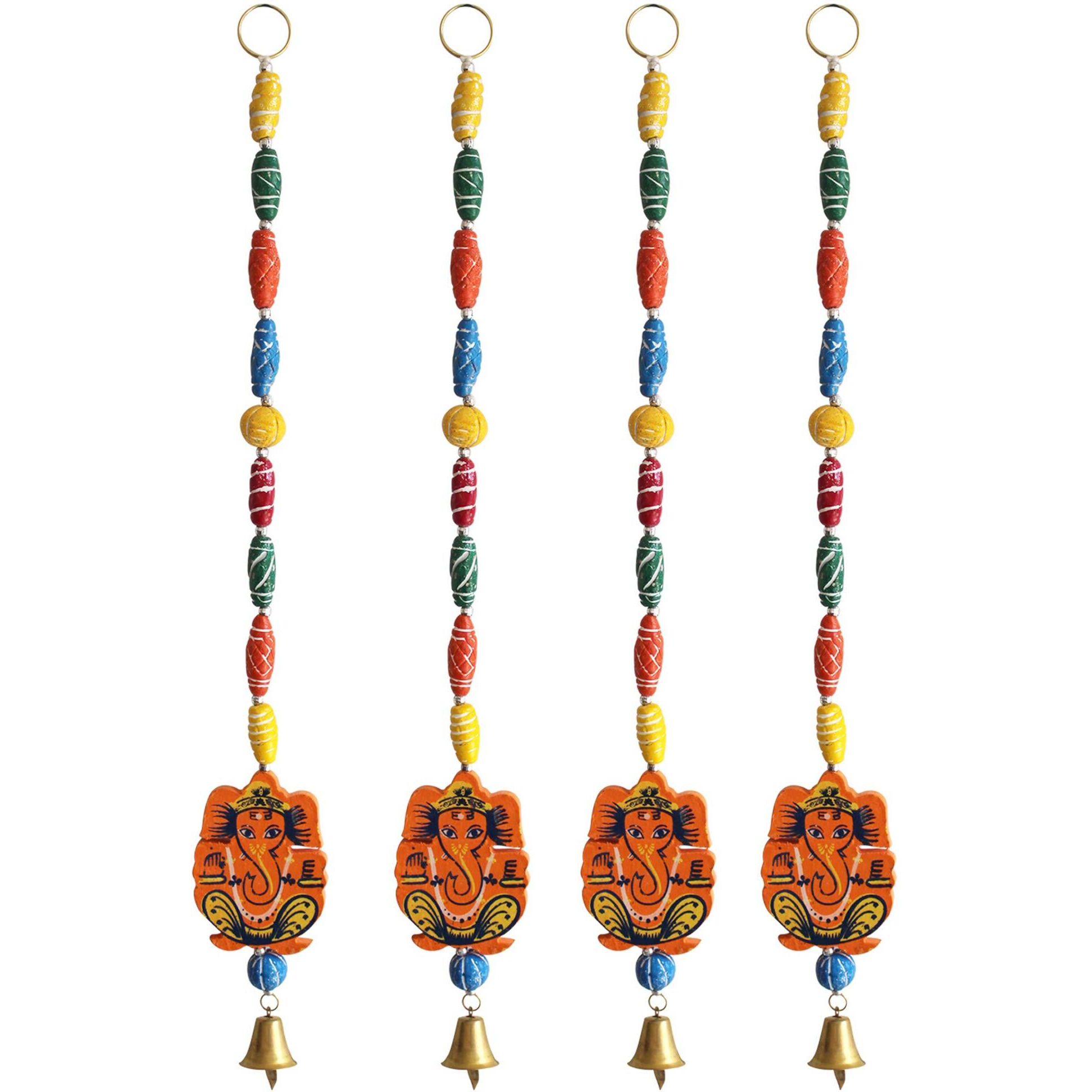 TIED RIBBONS Pack of 4 Wall Hangings for Home Decoration Toran Ganesh Latkans with Bells Wedding Stage Backdrop Festive Decoration Items (Length 45 cm Each) - Decoration Item for Home Decor
