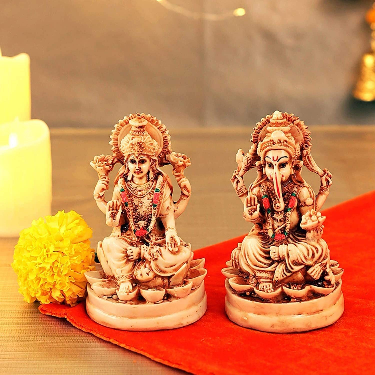 TIED RIBBONS Decorative Laxmi Ganesh Idol Statue Showpiece - Decoration Items For Home Dcor Living Room Bedroom Pooja Room Mandir Temple Table Desktop Office Gifting, Multicolour