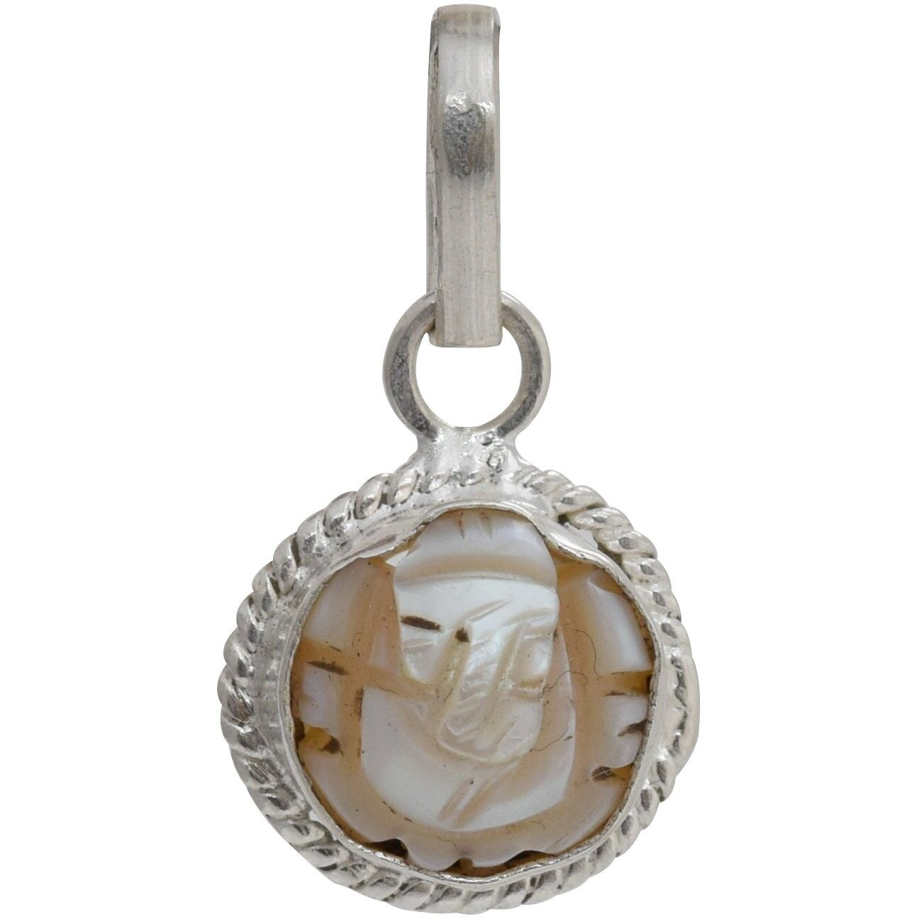 Shiv Ram Jyotish Kendra Pearl Ganesh Pendant Round White 925 Sterling Silver Jewelry For Men Women Certified Energized Astrology Birth Gemstone
