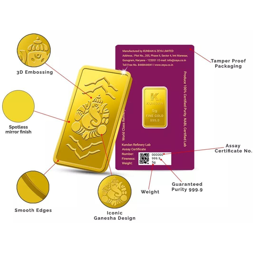 Kundan 24k (999.9) Lord Ganesh 5 gm Yellow Gold Bar