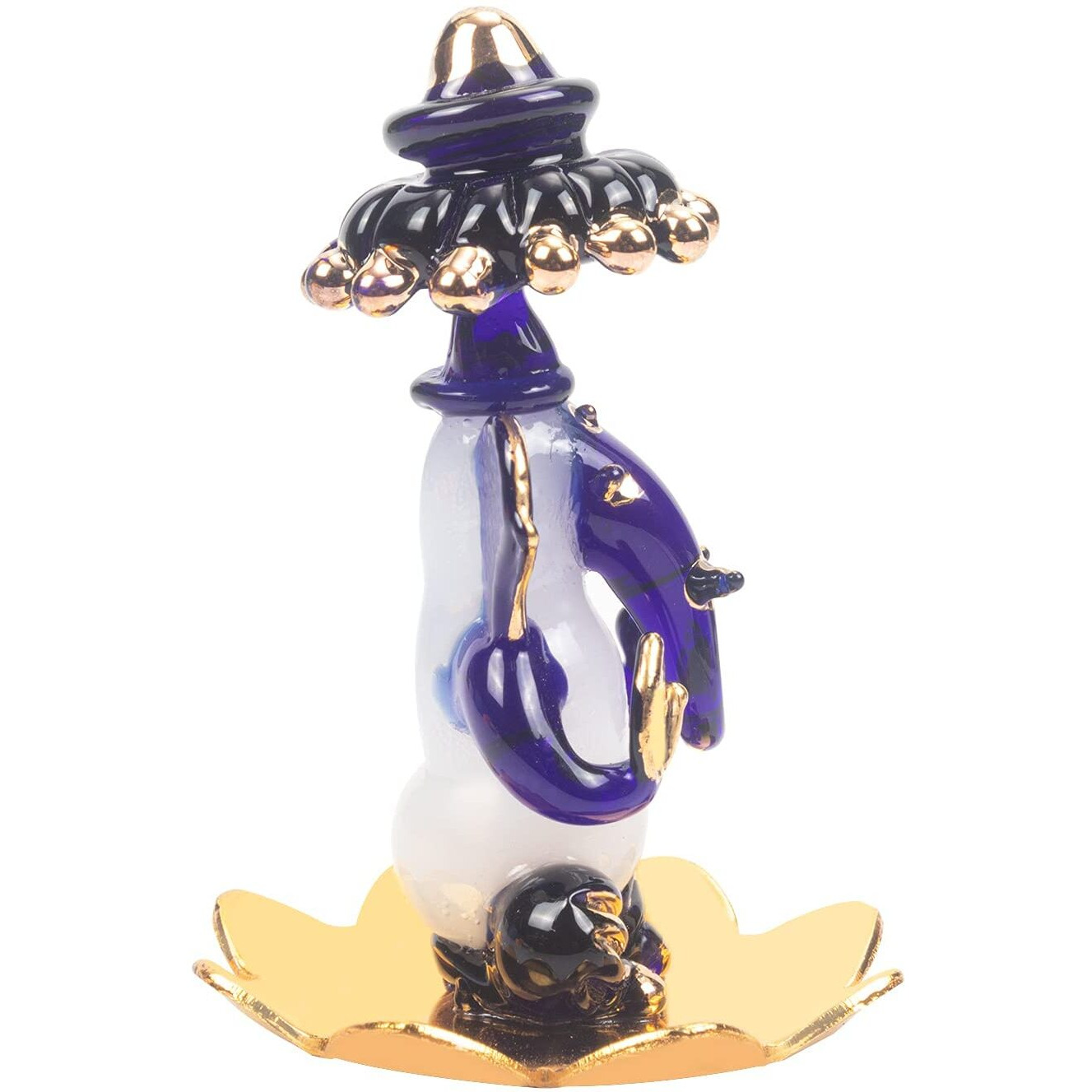 iCraft God Ganesh Sitting on Petal Statue (Murti) Idol Showpiece Handmade of Crystal Glass by for Worship, Decoration, Car Dashboard, Gift (Dark Blue), Small
