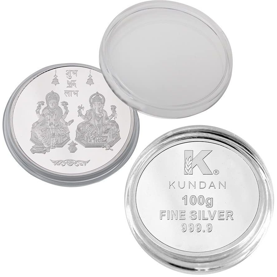 Kundan 100g (9999) Lakshmi Ganesh Silver Coin