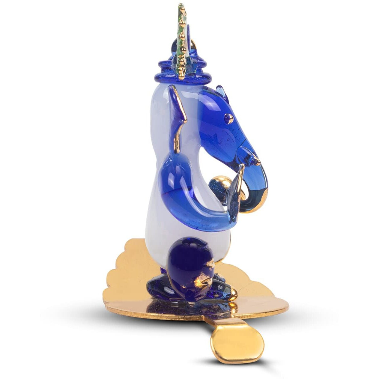 iCraft God Ganesh Sitting with Leaf Statue (Murti) Idol Showpiece Handmade of Crystal Glass for Worship, Decoration, Car Dashboard, Gift (Golden Leaf), Small