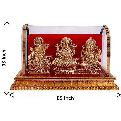 Awesome Craft Acrylic Gold Plated Idols Laxmi Ganesh Murti Ma Saraswati for Home Decor Pooja Room Study Table Living Room & Office Decoration Gift Item