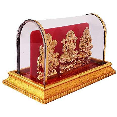 Awesome Craft Acrylic Gold Plated Idols Laxmi Ganesh Murti Ma Saraswati for Home Decor Pooja Room Study Table Living Room & Office Decoration Gift Item