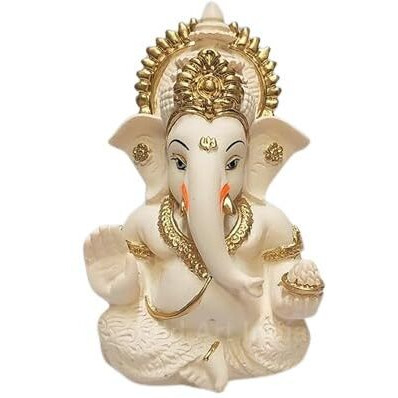 Gold Art India Peach Ivory Silver White Finish Ganesha Murti and Makhan Krishna Idol for Home Decor | Laddu Gopal murti for Gifting | Makhan Chor Idol | Puja Lord Krishna Ganesh Statue Gift Figurine