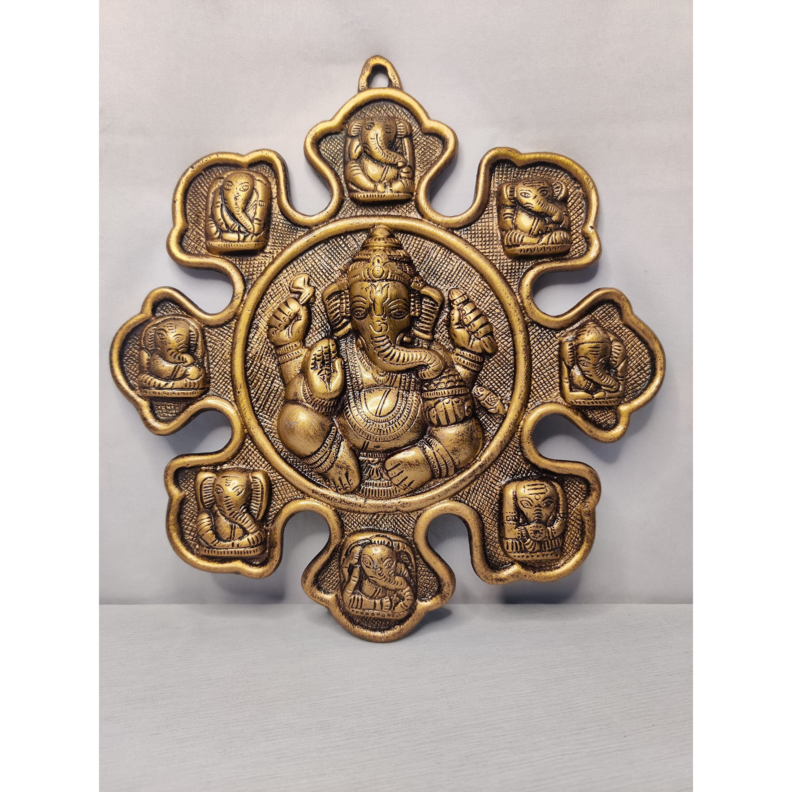 Akriti Brass Naumukhi Ganesh(L*B*H -28 * 2.5 * 30CM) Metal Lord Ganesha, Ganesh Wall Hanging for Entrance Door, Living Room, Decorative Wall dcor Metal Wall Hanging showpiece, Made In India