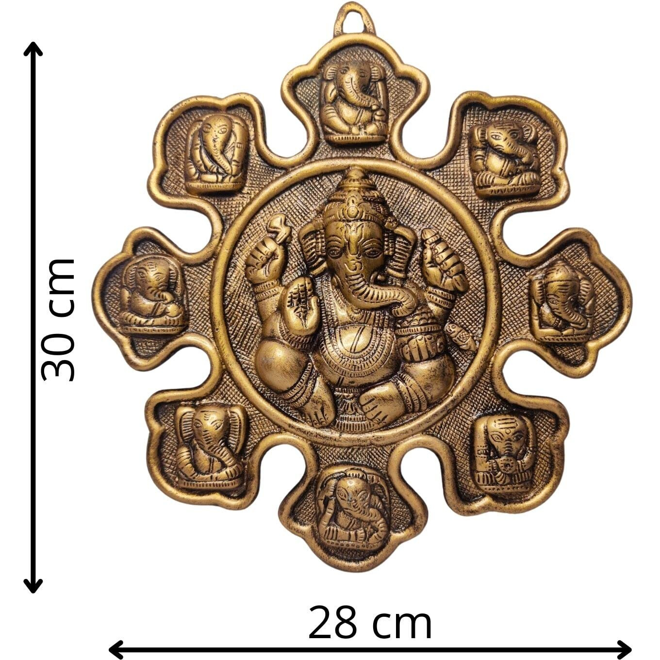 Akriti Brass Naumukhi Ganesh(L*B*H -28 * 2.5 * 30CM) Metal Lord Ganesha, Ganesh Wall Hanging for Entrance Door, Living Room, Decorative Wall dcor Metal Wall Hanging showpiece, Made In India