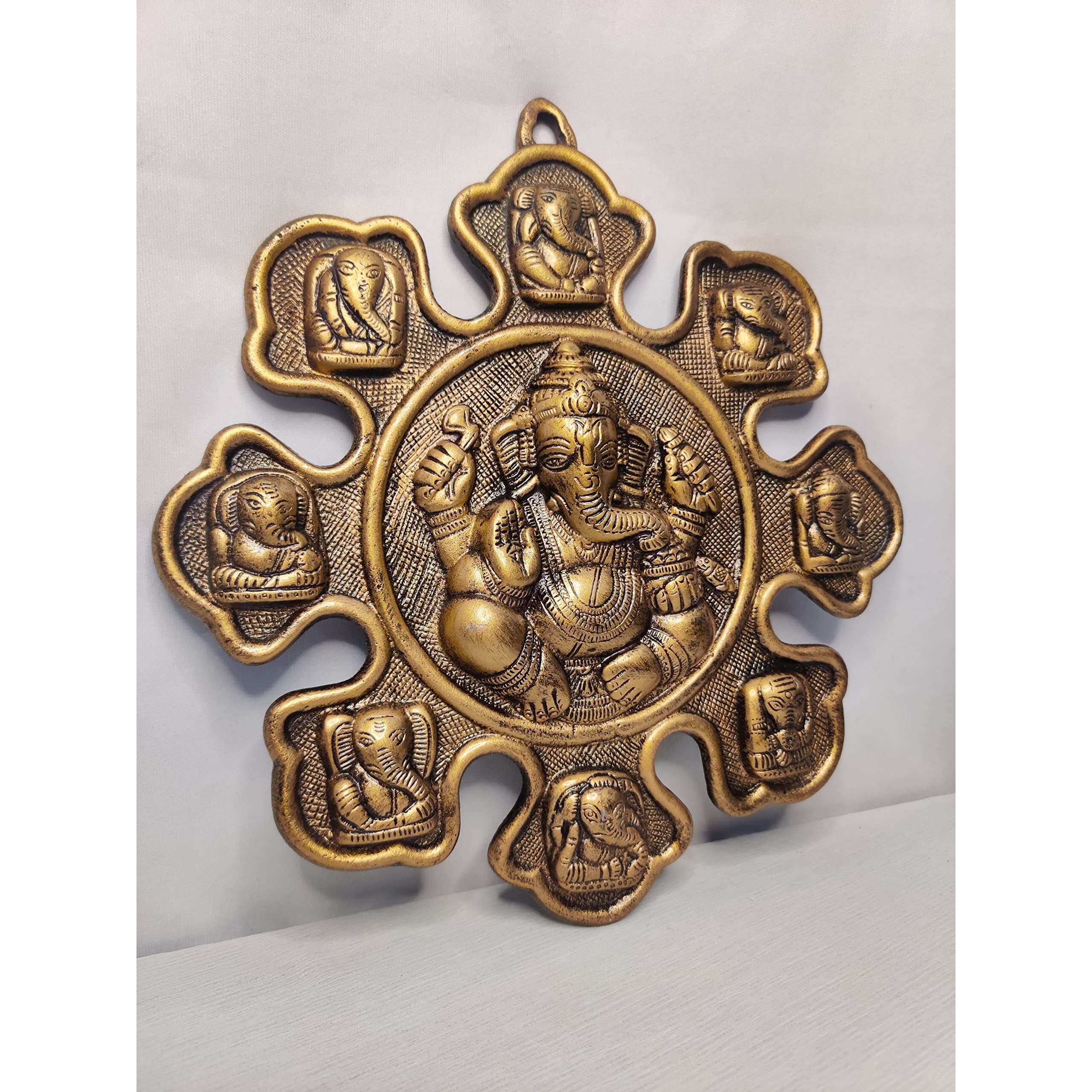 Akriti Brass Naumukhi Ganesh(L*B*H -28 * 2.5 * 30CM) Metal Lord Ganesha, Ganesh Wall Hanging for Entrance Door, Living Room, Decorative Wall dcor Metal Wall Hanging showpiece, Made In India