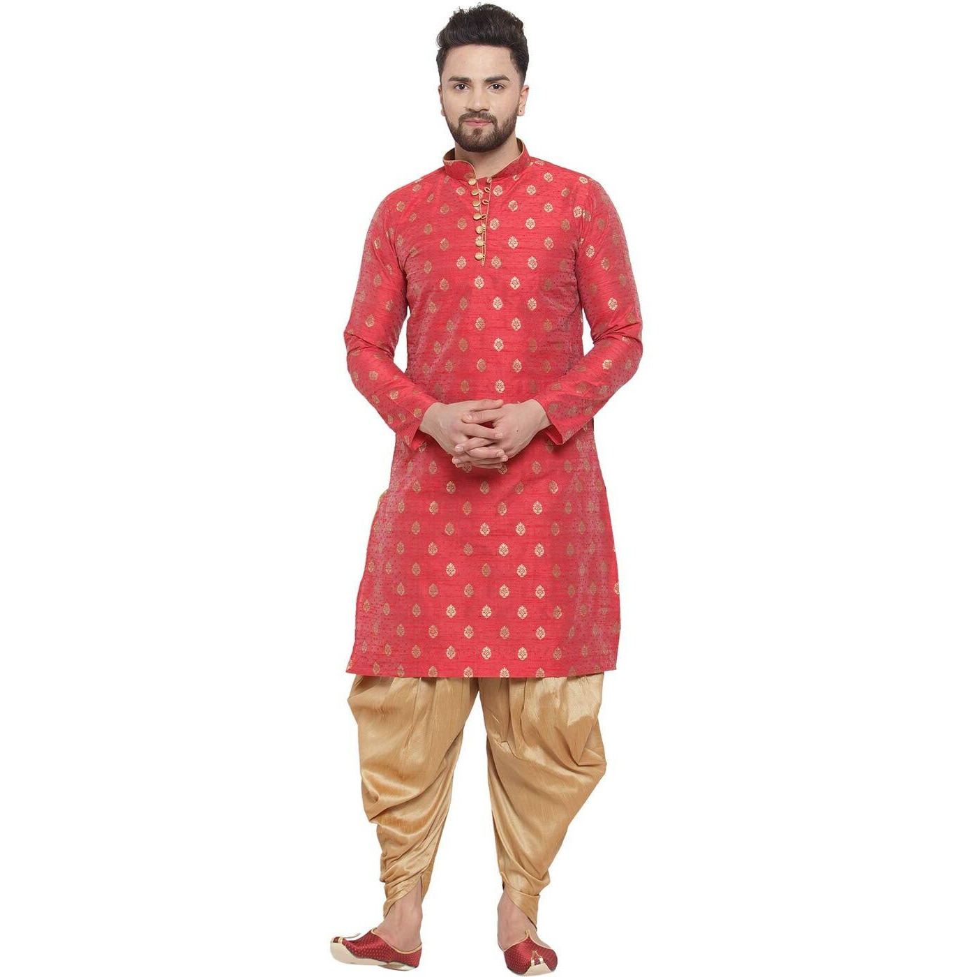 Larwa Ethnic Loop Button Ganesh print Kurta & salwar Dhoti set Maroon,Size38