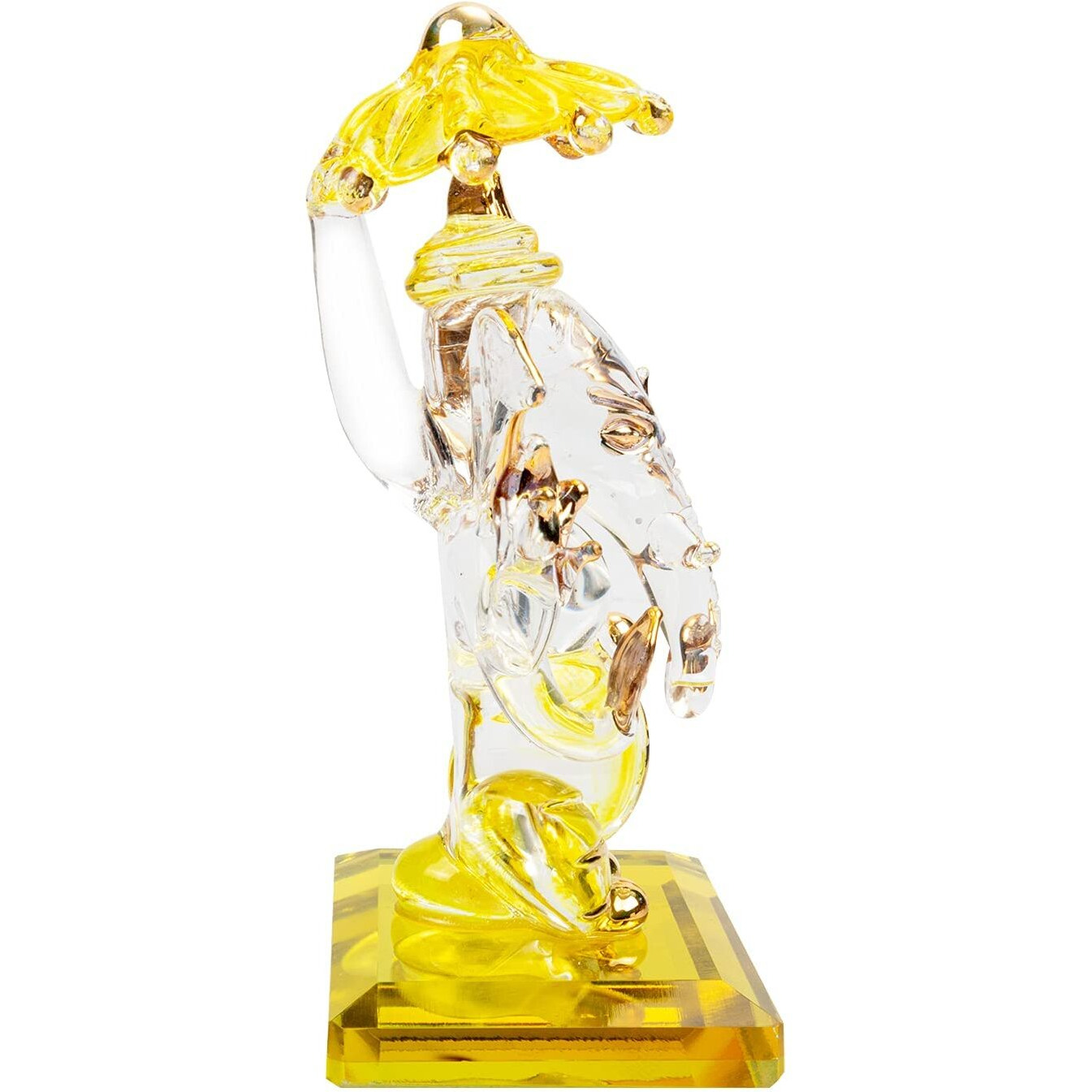 iCraft God Ganesh Sitting with Chakra Statue (Murti) Idol Showpiece Handmade of Crystal Glass by for Worship, Decoration, Car Dashboard, Gift (Yellow), Small