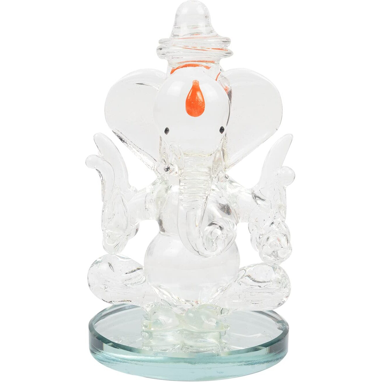 iCraft God Ganesh Sitting with Chakra Statue (Murti) Idol Showpiece Handmade of Crystal Glass by for Worship, Decoration, Car Dashboard, Gift (Blue), Small