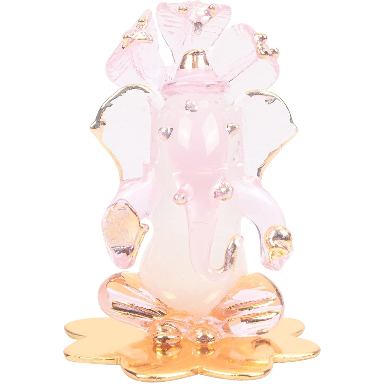 iCraft God Ganesh Sitting on Petal Statue (Murti) Idol Showpiece Handmade of Crystal Glass by for Worship, Decoration, Car Dashboard, Gift (White), Small