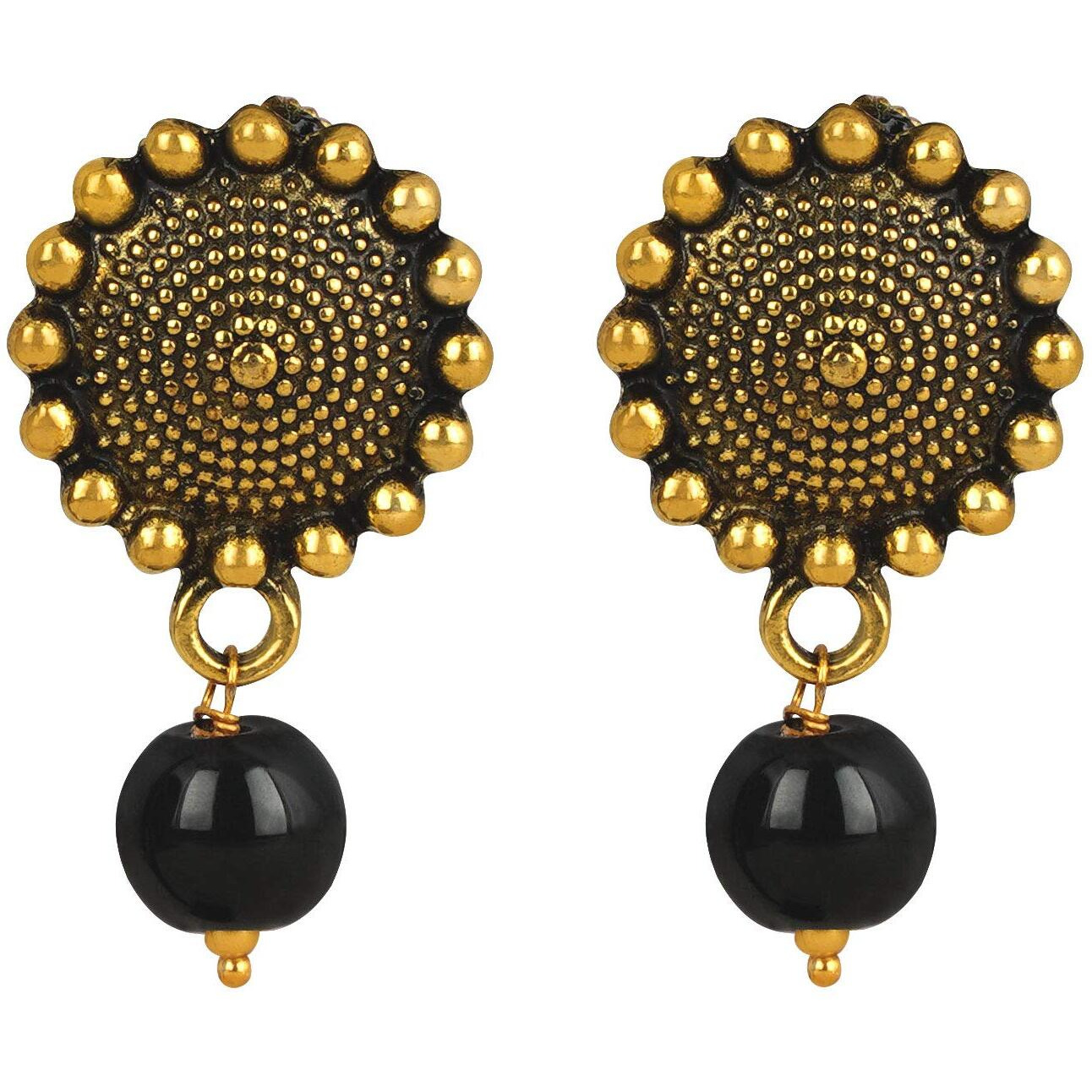 JFL - Jewellery for Less Jewellery For Less Traditional Ganesh Pendant Collection Gold Platted Black Beaded Double Chain Mangalsutra Set For Women,Valentine