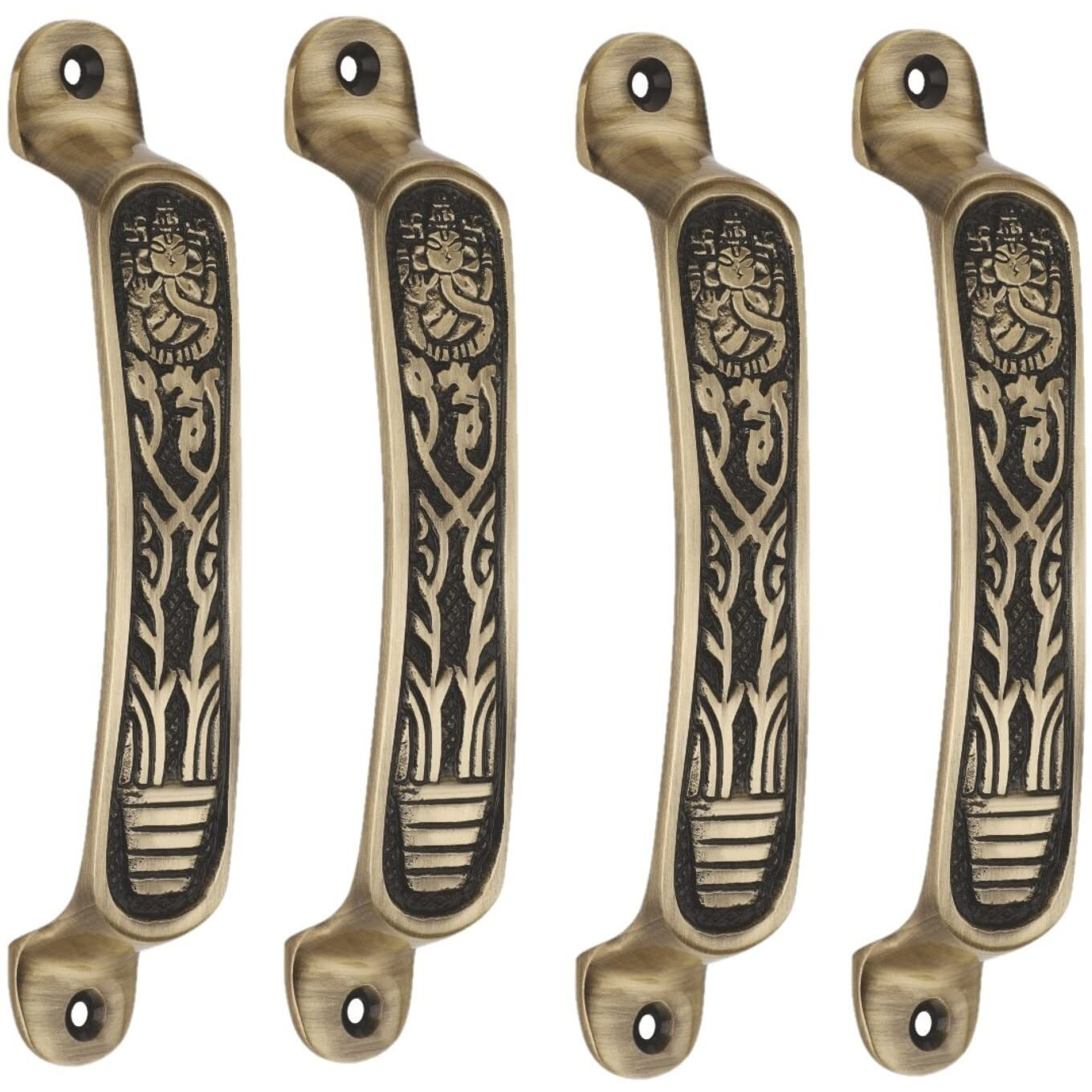 Chitra Ganesh Ji Series Brass Door/Cabinet/Drawer Handles Pack of 4 (6 Inch, Antique Brass)