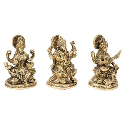 ARTVARKO Brass Lakshmi Ganesha Saraswati Idol Ganesh laxmi Murti Statue for Puja Home Office Success Entrance Decor Diwali Pooja Good Luck Gift 5 Inches