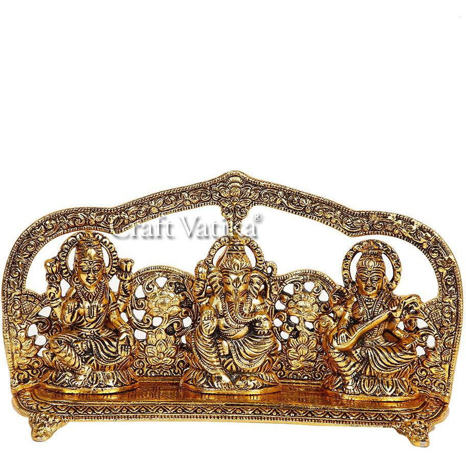 Collectible India Metal Laxmi Ganesha Saraswati Idol Lakshmi Ganesh Murti Diwali Gifts and Decoration