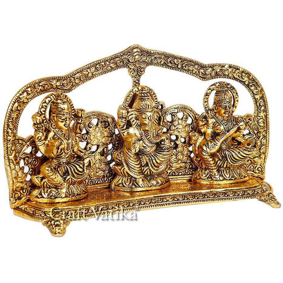 Collectible India Metal Laxmi Ganesha Saraswati Idol Lakshmi Ganesh Murti Diwali Gifts and Decoration