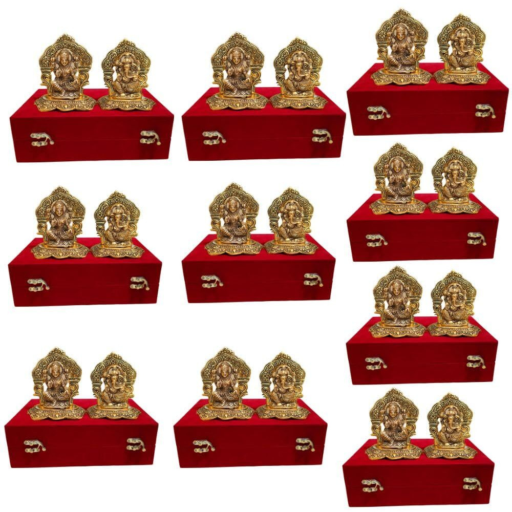 CraftVatika Metal Laxmi Lakshmi Ganesh Diwali Gift Gifts Items for Home Decoration, Cooperate Gifts, Anniversary, Wedding Gift with Velvet Box Packing (Set of 10)