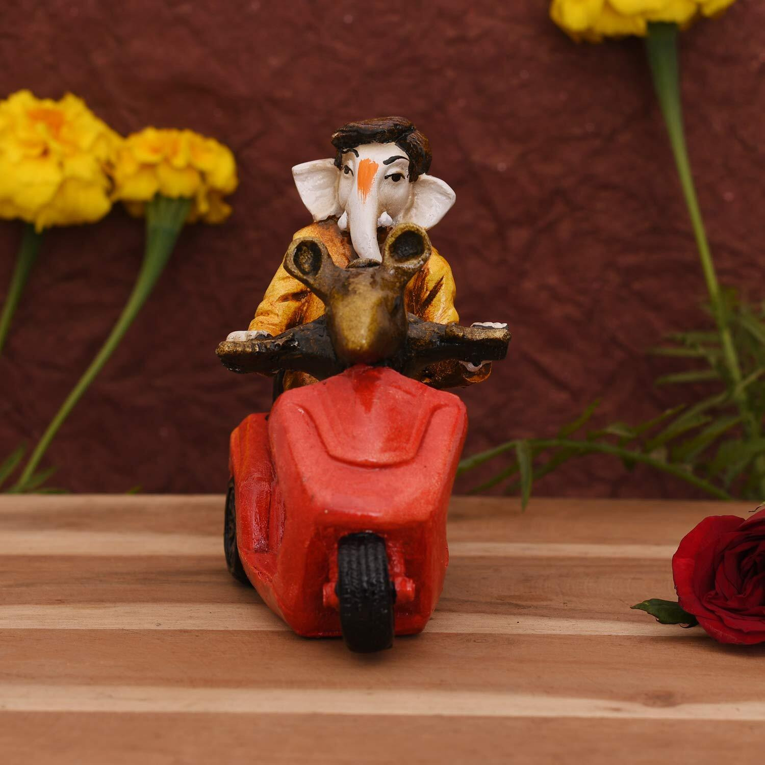 Collectible India Shri Ganesh on Scooter Statue Showpiece - Lord Ganesha Idol for Gift - Handcrafted Ganesha Idol Sculpture | Showpiece for Home Decor and Office Desk (Size 4.5 x 4.5 Inches).
