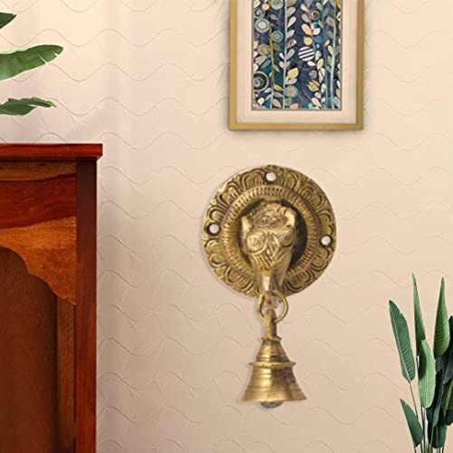 The Advitya Elephant Trunk-Shaped Brass Door Hanging Bell | Antique Finish Ganesh Ghanti | Elephant Face Temple Bell | Wall Decoration Decorative Mandir Gate Bell Pack of 4 | 3.3 X 3.3 Inch