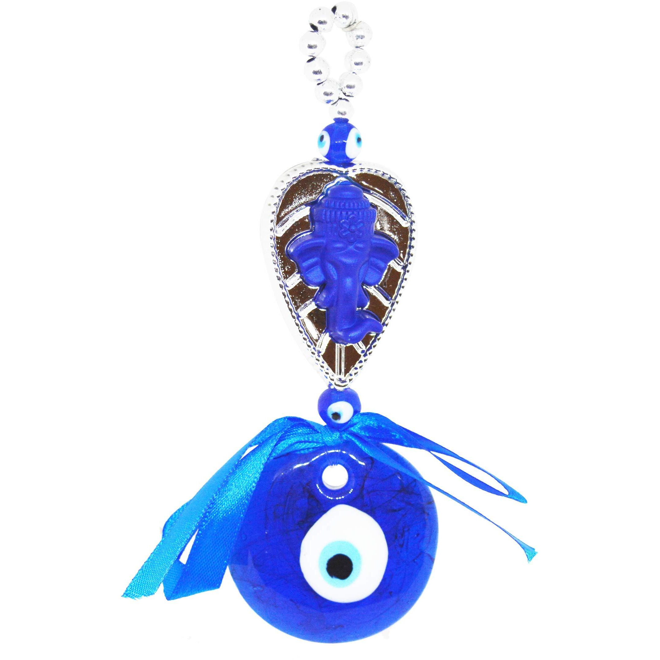 Saubhagya Global Fengshui Set of 1 Blue Ganesh Evil Eye Hanging for Car & Door/Office, Medium Size, Height-14cm