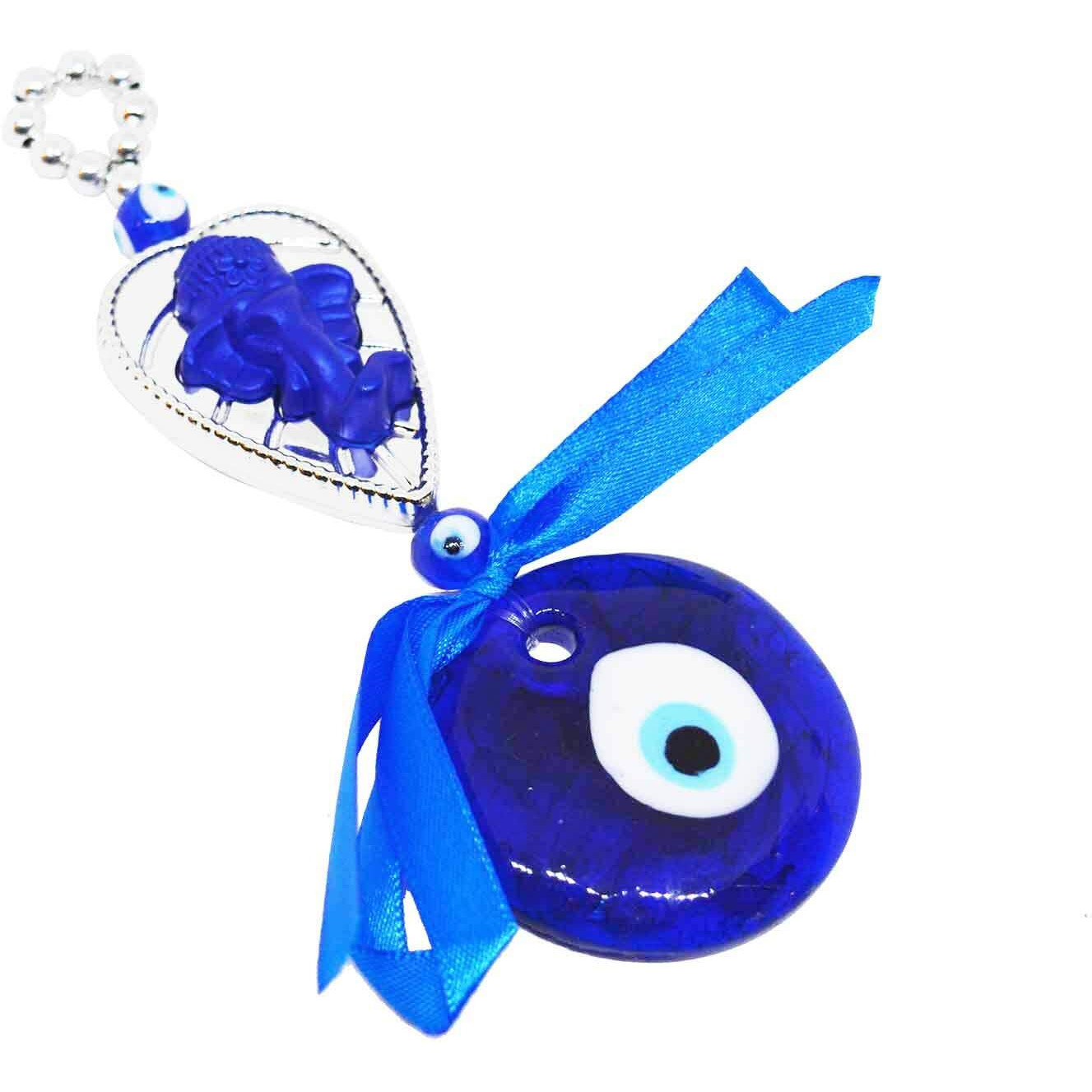 Saubhagya Global Fengshui Set of 1 Blue Ganesh Evil Eye Hanging for Car & Door/Office, Medium Size, Height-14cm