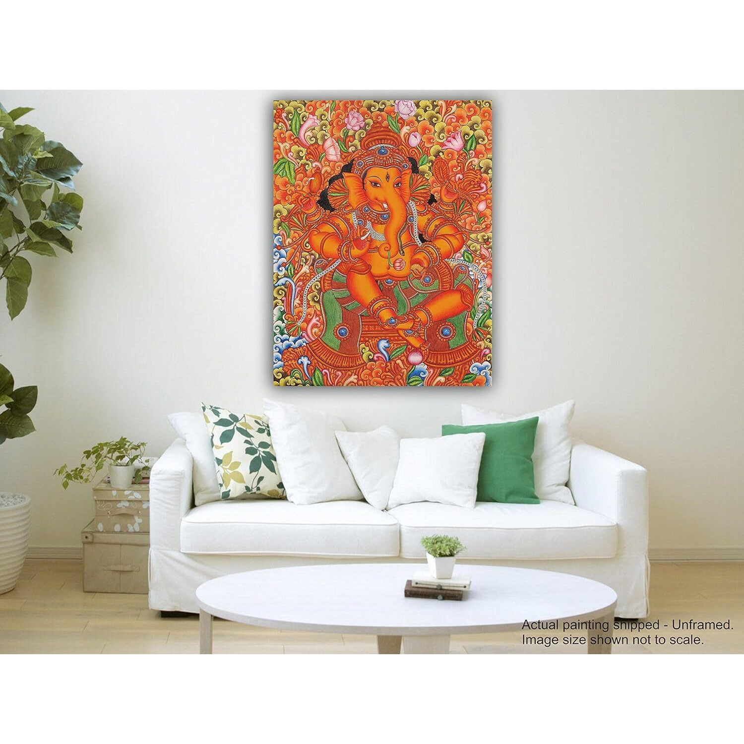 PIXELARTZ Kerala Mural Sri Ganesh Canvas Painting | Traditional Art Unframed Painting for Home dcor - Multicolour (9x12 Inches, Small)