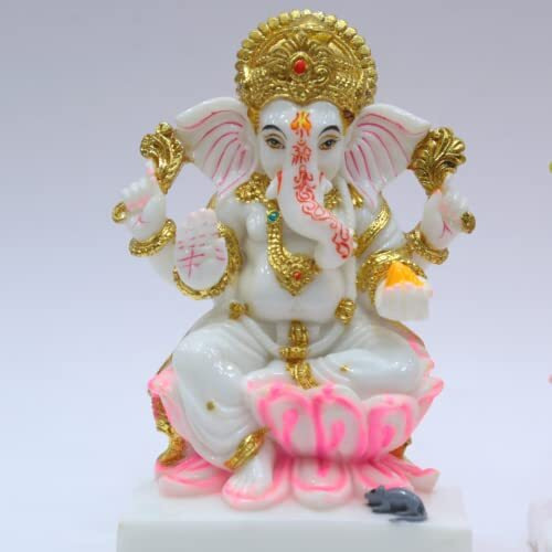 S patnaik Laxmi Ganesh Murti Gold Plated Cultured Marble Stone for Home Temple Mandir Ghr Pooja Idol Office Gift Statue- 7 Inch Standard Size