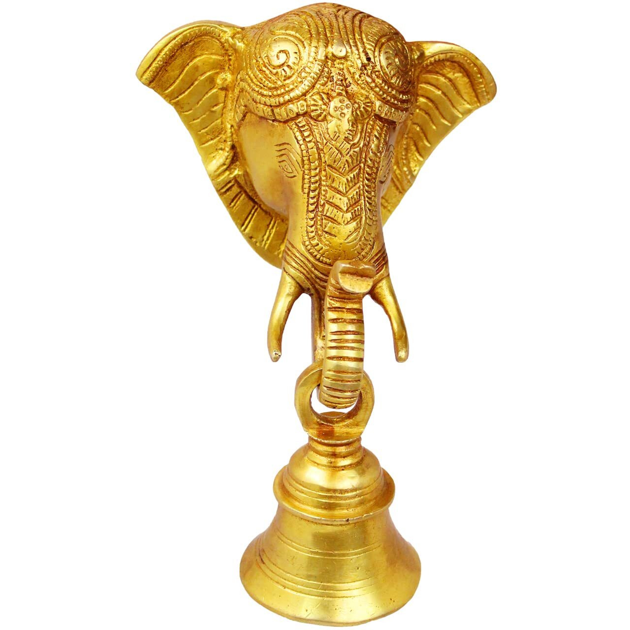 Artvarko Brass Ganesha Elephant Face Wall Hanging Ganesh Bell On Trunk & Bell for Home Decor Showpiece